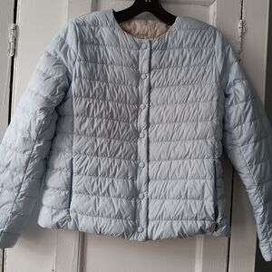 Weekend Max Mara reversible puffer jacket. Light blue and cream with stripes